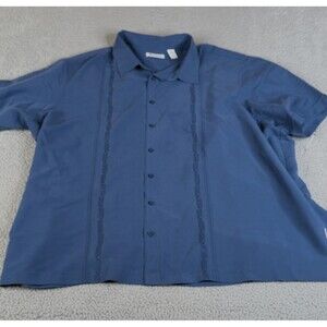 MENS SHIRT 4X  Blue Cubavera Button Camp Pleated Short Sleeve Big Tall Vacation